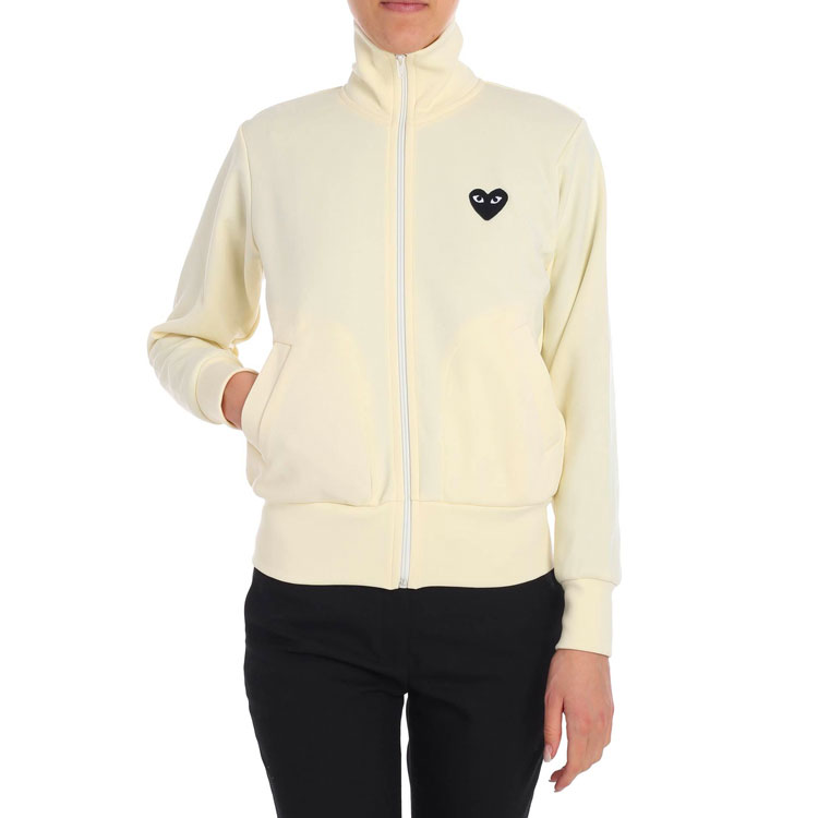 Shop (Women) Comme Des Garçons CDG Play Black Heart  White Zip-Up Track Jacket. AZ-T255-051-3