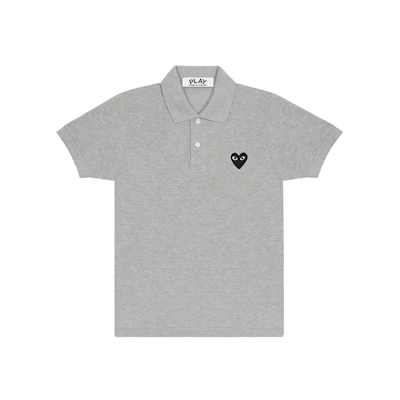 (Women) Comme Des Garçons CDG Play Black Heart Logo Grey Polo Shirt Women AZ-T077-051-1