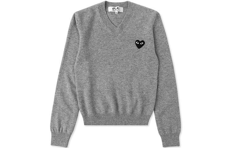 (Women) Comme Des Garçons CDG Play Black Heart V-Neck Knit Sweater  Grey AZ-N017-051-2