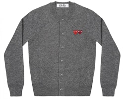 (Women) Comme Des Garçons CDG Play Double Heart Grey Knit Cardigan Long Sleeve Sweater. AZ-N057-051-3 (Women) Comme Des Garçons CDG Play Double Heart Grey Knit Cardigan Long Sleeve Sweater. AZ-N057-051-3