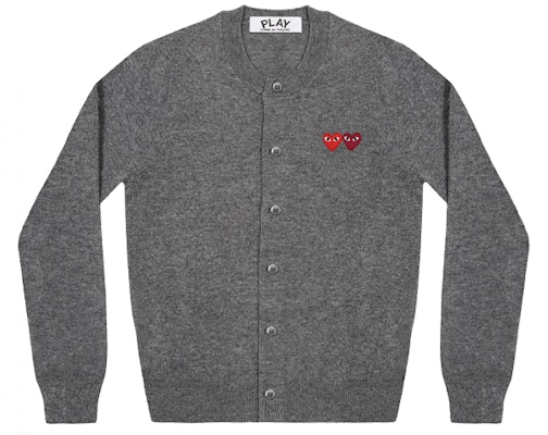 (W) コム・デ・ギャルソン CDG プレイ ダブルハート グレー ニットカーディガン 長袖セーター AZ-N057-051-3 Order (W) コム・デ・ギャルソン CDG プレイ ダブルハート グレー ニットカーディガン 長袖セーター AZ-N057-051-3