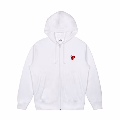 (Women) Comme Des Garçons CDG Play Double Heart Print Hoodie Long Sleeve White. AZ-T293-051-2