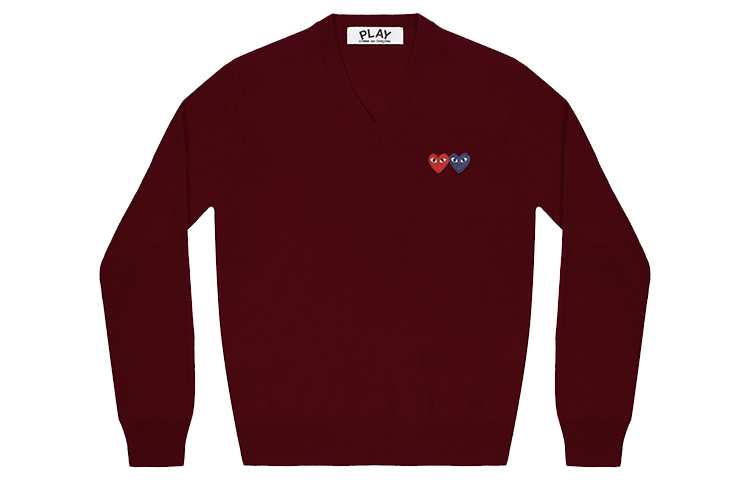 (Women) Comme Des Garçons CDG Play Double Heart V-Neck Sweater Burgundy (Womens). AZ-N055-051-4 圖 2