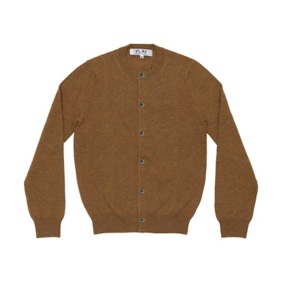 (Women) Comme Des Garçons CDG Play FW23 Brown Knit Cardigan Long Sleeve Round Neck Sweater. AZ-N091-051-3