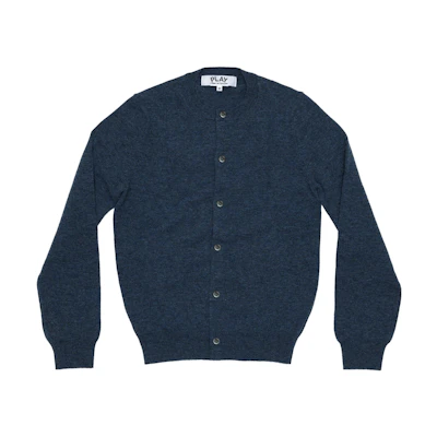 (Women) Comme Des Garçons CDG Play FW23 Navy Blue Solid Color Button-Up Knit Cardigan. AZ-N091-051-1