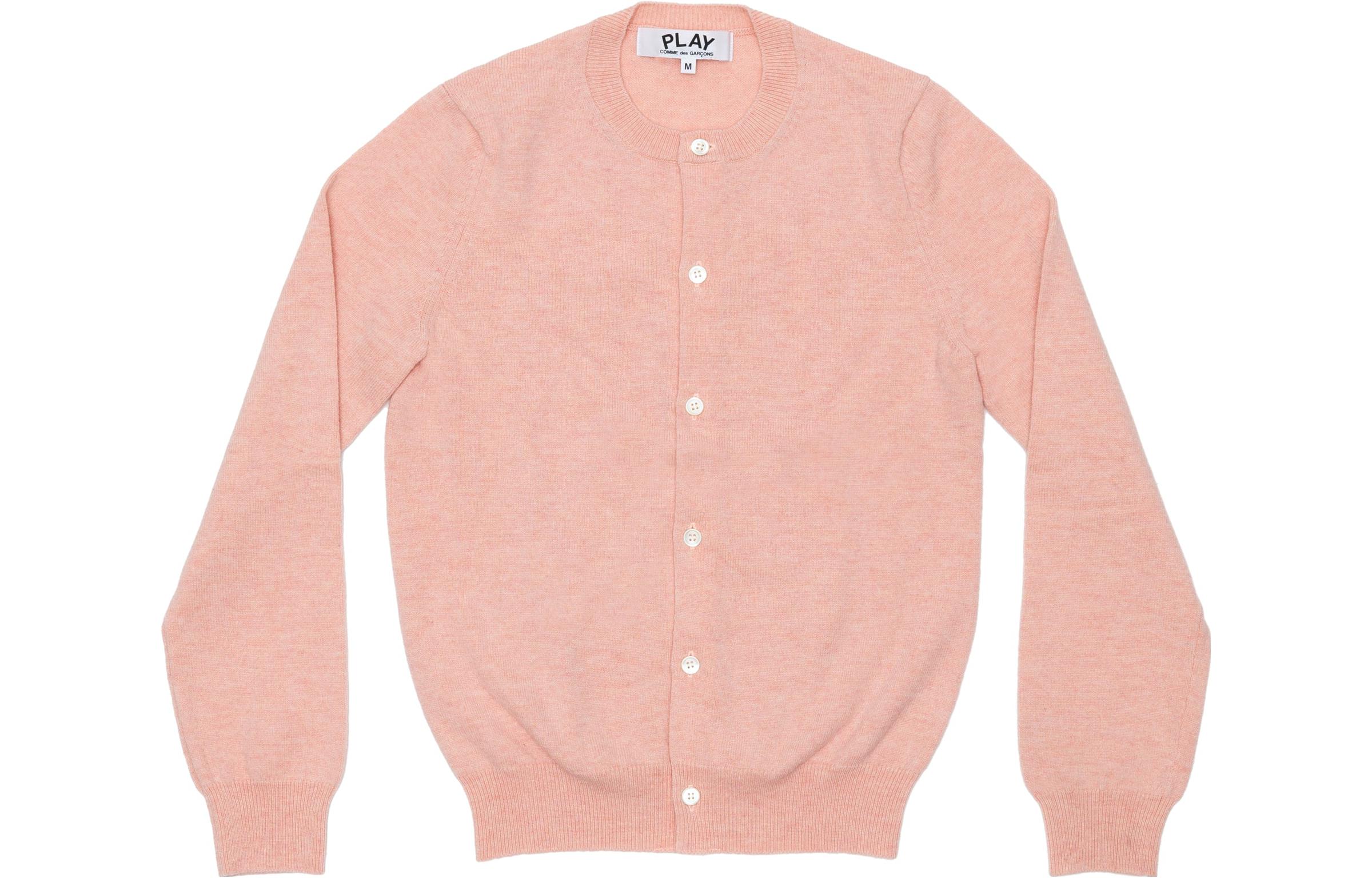 (Women) Comme Des Garçons CDG Play FW23  Pink Solid Cardigan Crewneck Long Sleeve Sweater. AZ-N091-051-5