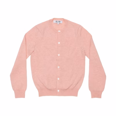 (Women) Comme Des Garçons CDG Play FW23 Pink Solid Cardigan Crewneck Long Sleeve Sweater. AZ-N091-051-5
