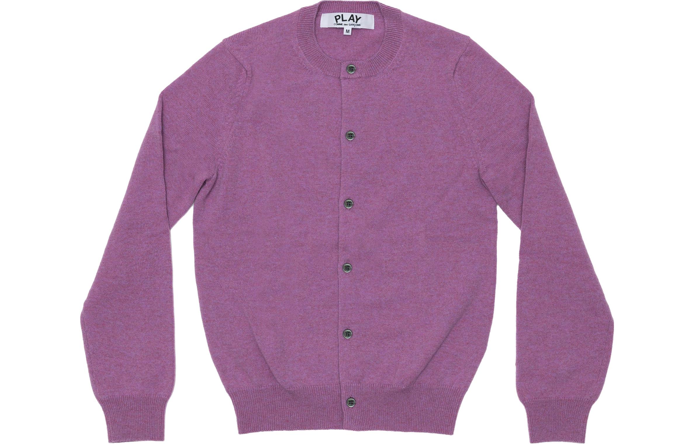 (Women) Comme Des Garçons CDG Play FW23  Purple Solid Button-Up Knit Cardigan. AZ-N091-051-4