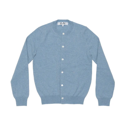 (Women) Comme Des Garçons CDG Play FW23 Solid Color Button-Up Knit Cardigan Blue. AZ-N091-051-2