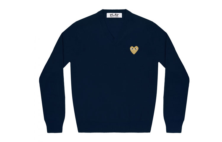(Women) Comme Des Garçons CDG Play Gold Heart V-Neck Wool Sweater  Navy Blue. AZ-N047-051-2 圖 2