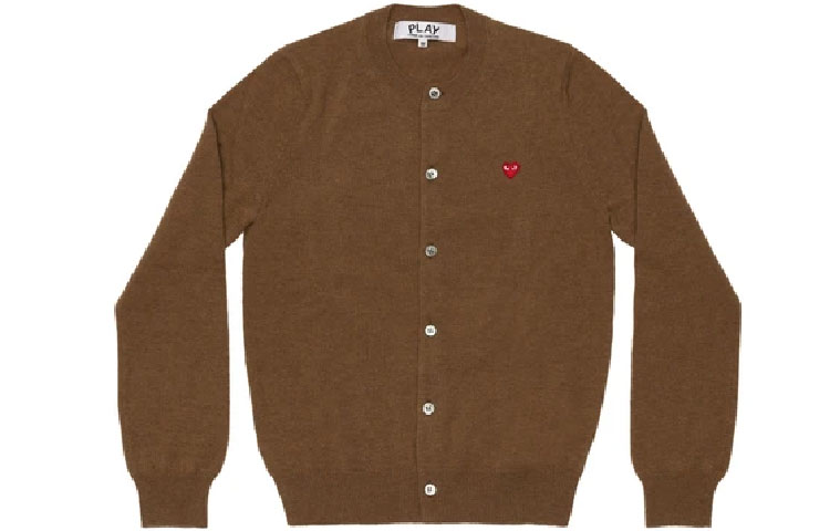 (Women) Comme Des Garçons CDG Play Heart Logo Button-Up Cardigan Brown  Long Sleeve Sweater. AZ-N079-051-3