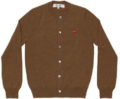 (Women) Comme Des Garçons CDG Play Heart Logo Button-Up Cardigan Brown Long Sleeve Sweater. AZ-N079-051-3 (Women) Comme Des Garçons CDG Play Heart Logo Button-Up Cardigan Brown Long Sleeve Sweater. AZ-N079-051-3