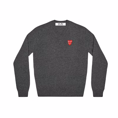 (Women) Comme Des Garçons CDG Play Heart Patch Wool Pullover Sweater Grey (). AZ-N073-051-2