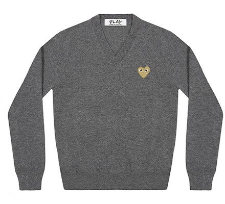 (Women) Comme Des Garçons CDG Play Heart V-Neck Pullover Wool Sweater Women’s Grey. AZ-N047-051-3 Buy (Women) Comme Des Garçons CDG Play Heart V-Neck Pullover Wool Sweater Women’s Grey. AZ-N047-051-3
