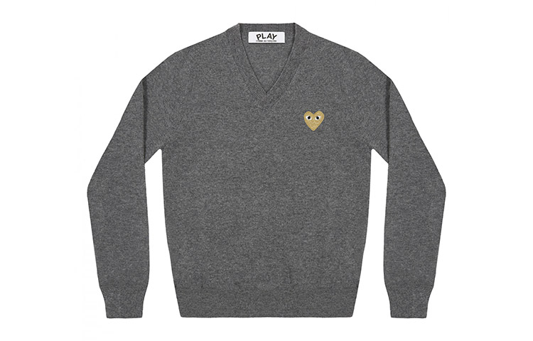 Order (Women) Comme Des Garçons CDG Play Heart V-Neck Pullover Wool Sweater Women’s Grey. AZ-N047-051-3