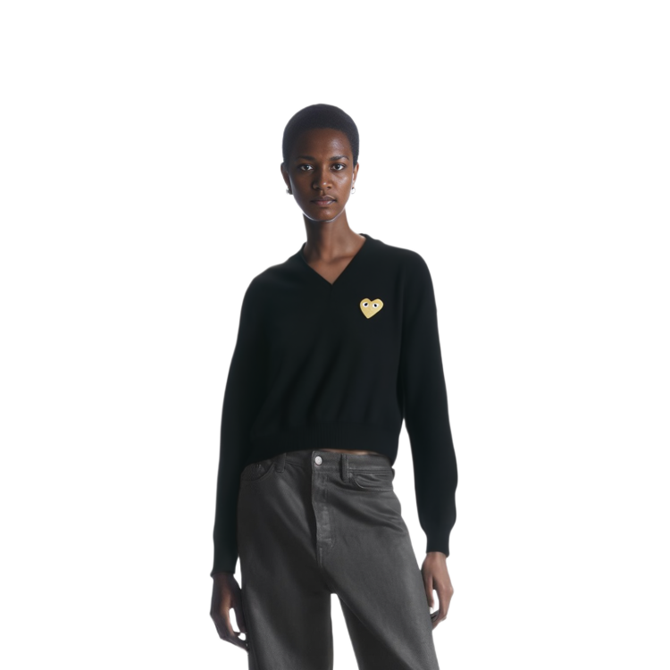 (Women) Comme Des Garçons CDG Play Heart V-Neck Wool Pullover Sweater  Black. AZ-N047-051-1 圖 3