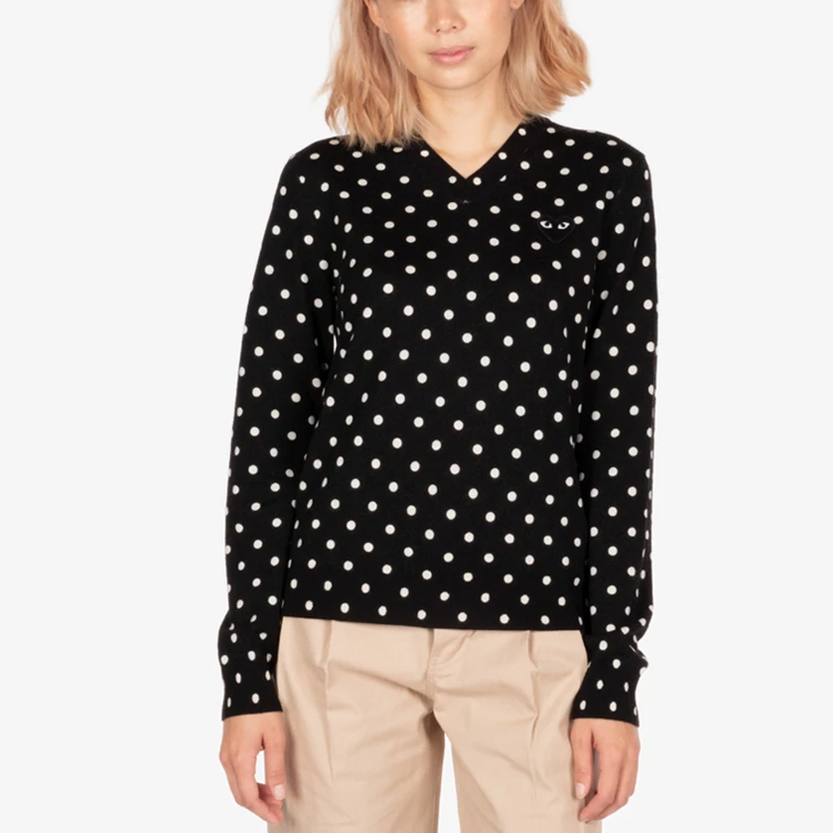 Lookbook (W) Sweater Comme Des Garçons CDG Play Polka Dot Black Heart Hitam AZ-N035-051-1