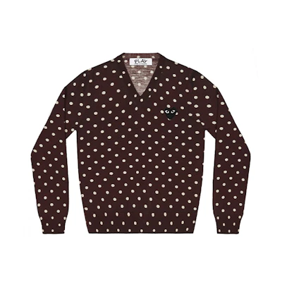 (Women) Comme Des Garçons CDG Play Polka Dot V-Neck Sweater Burgundy. AZ-N035-051-3