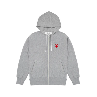 (Women) Comme Des Garçons CDG Play Red Heart Gray Zip-Up Hoodie. AZ-T167-051-1