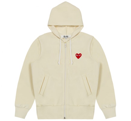 (Women) Comme Des Garçons CDG Play Red Heart Ivory White Zip-Up Hoodie Jacket. AZ-T171-051-3 Buy (Women) Comme Des Garçons CDG Play Red Heart Ivory White Zip-Up Hoodie Jacket. AZ-T171-051-3