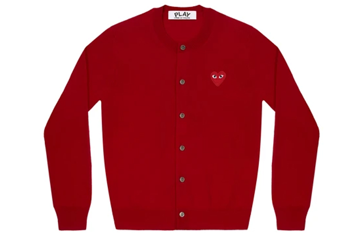 (Women) Comme Des Garçons CDG Play Red Heart Cardigan Wool Sweater  Casual Knitwear Red. AZ-N007-051-5