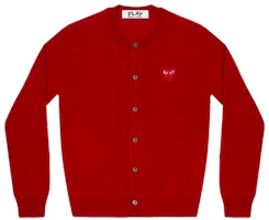 (Women) Comme Des Garçons CDG Play Red Heart Cardigan Wool Sweater Casual Knitwear Red. AZ-N007-051-5 (Women) Comme Des Garçons CDG Play Red Heart Cardigan Wool Sweater Casual Knitwear Red. AZ-N007-051-5