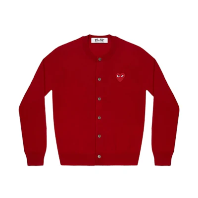 (Women) Comme Des Garçons CDG Play Red Heart Cardigan Wool Sweater Casual Knitwear Red. AZ-N007-051-5