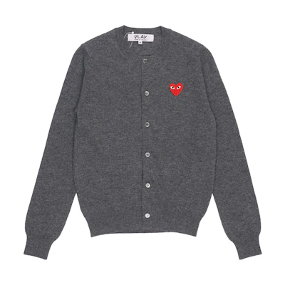 (Women) Comme Des Garçons CDG Play Red Heart Cardigan Sweater Grey . AZ-N007-051-3