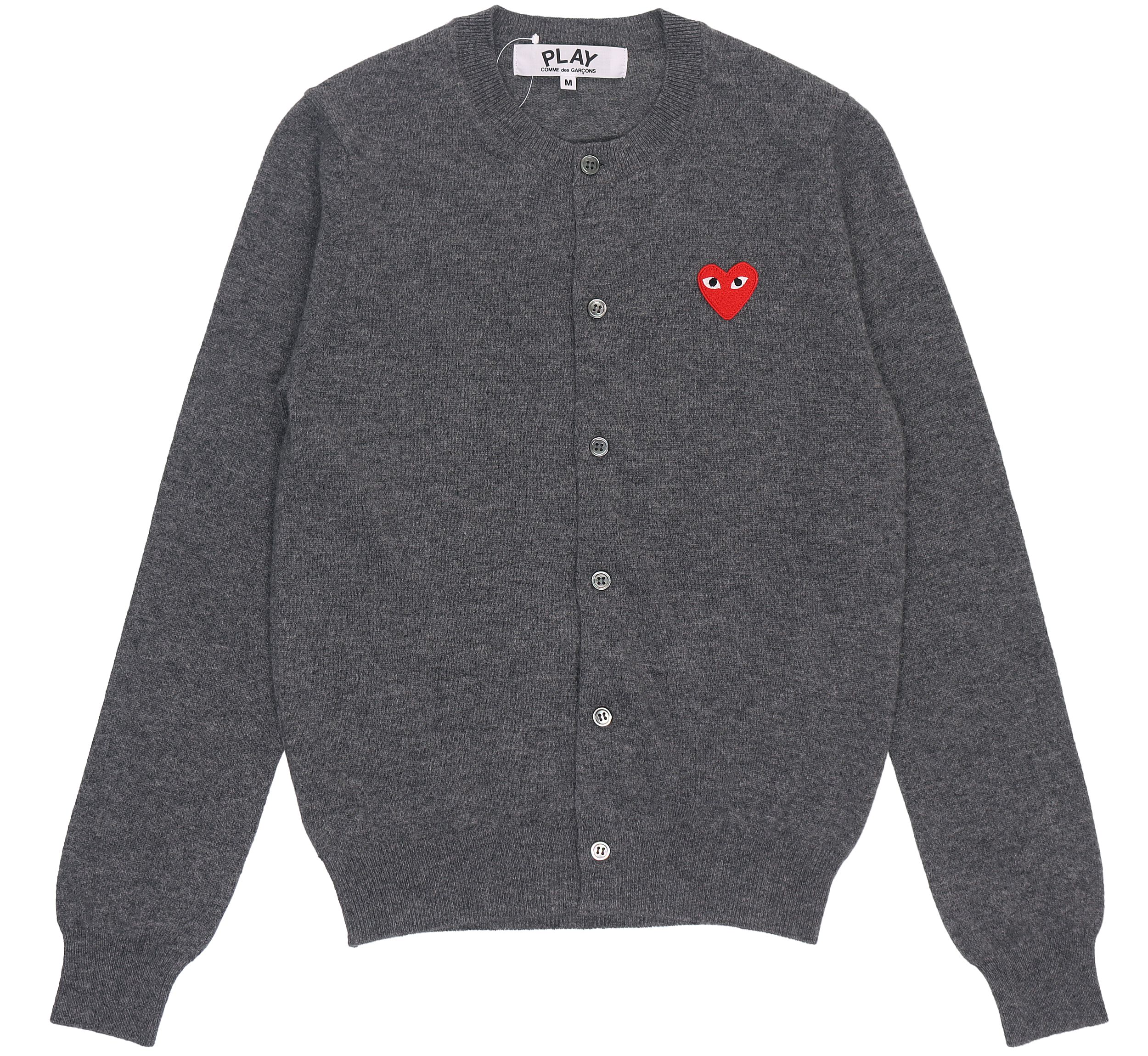 Order (Women) Comme Des Garçons CDG Play Red Heart Cardigan Sweater Grey . AZ-N007-051-3
