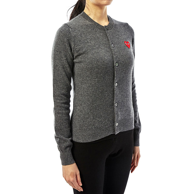 Sizing (Women) Comme Des Garçons CDG Play Red Heart Cardigan Sweater Grey . AZ-N007-051-3