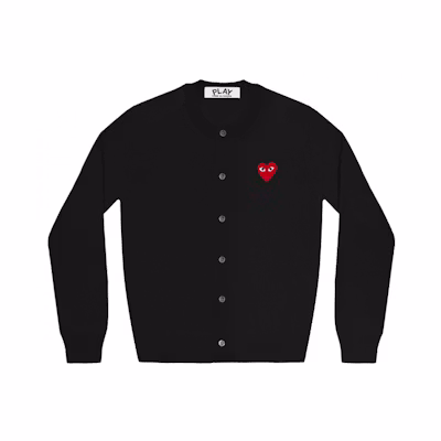 (Women) Comme Des Garçons CDG Play Red Heart Women’s Knit Cardigan Sweater Crewneck Long Sleeve. AZ-N007-051-1