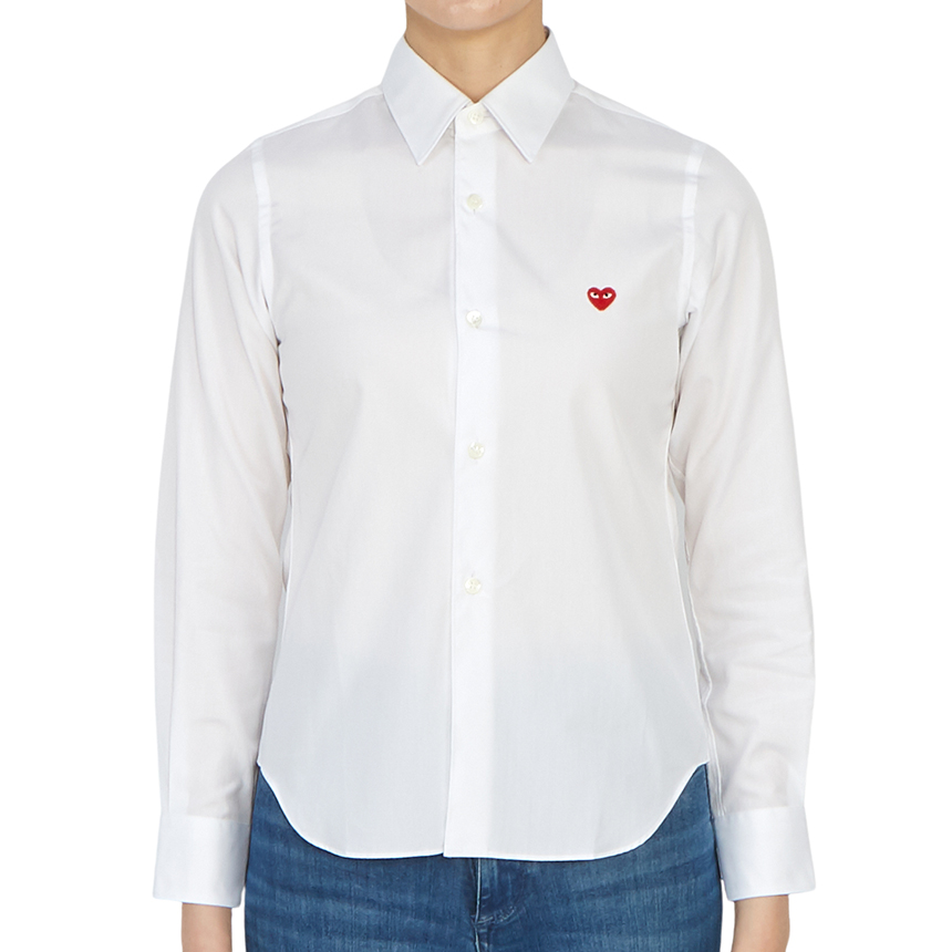 (Women) Comme Des Garçons CDG Play Small Red Heart Button-Up Long Sleeve Shirt  White AZ-B011-051-white