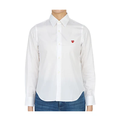(Women) Comme Des Garçons CDG Play Small Red Heart Button-Up Long Sleeve Shirt White AZ-B011-051-white