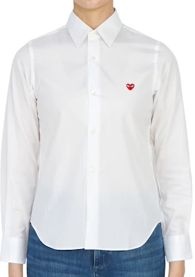 (W) Comme Des Garçons CDG Play Baju Lengan Panjang Putih Red Heart Button-Up AZ-B011-051-white Order (W) Comme Des Garçons CDG Play Baju Lengan Panjang Putih Red Heart Button-Up AZ-B011-051-white