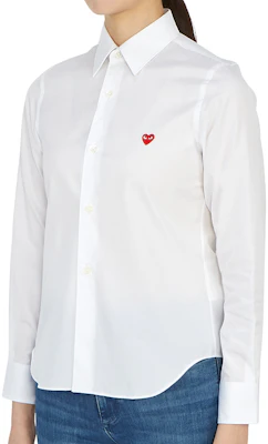 (W) Comme Des Garçons CDG Play Baju Lengan Panjang Putih Red Heart Button-Up AZ-B011-051-white Shop (W) Comme Des Garçons CDG Play Baju Lengan Panjang Putih Red Heart Button-Up AZ-B011-051-white