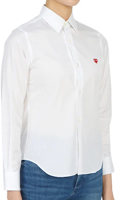 (W) Comme Des Garçons CDG Play Baju Lengan Panjang Putih Red Heart Button-Up AZ-B011-051-white Details for (W) Comme Des Garçons CDG Play Baju Lengan Panjang Putih Red Heart Button-Up AZ-B011-051-white