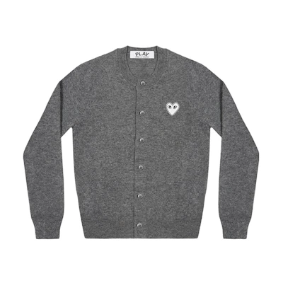 (Women) Comme Des Garçons CDG Play SS22 Grey Cardigan Sweater with Logo Print. AZ-N065-051-1