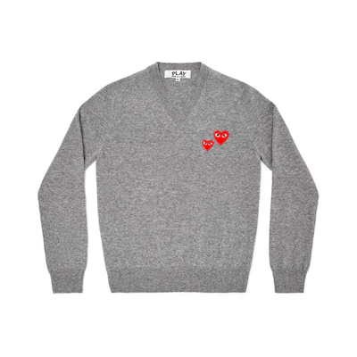 (Women) Comme Des Garçons CDG Play Women’s Grey Knit Sweater with Double Heart Embroidery AZ-N069-051