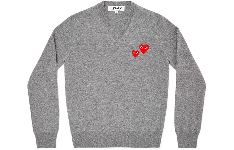 Order (W) 川久保玲CDG Play 女士灰色双心刺绣针织毛衣 AZ-N069-051