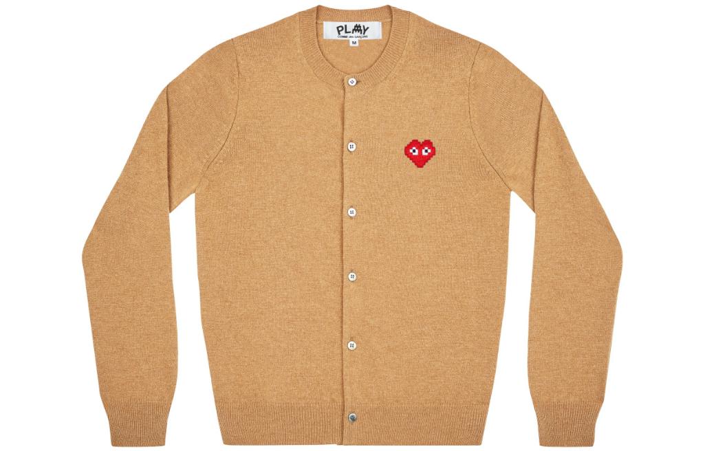 (Women) Comme Des Garçons CDG Play Invader Pixel Series  Cardigan FW22 Beige with Heart Embroidery. AZ-N083-051-3 圖 2