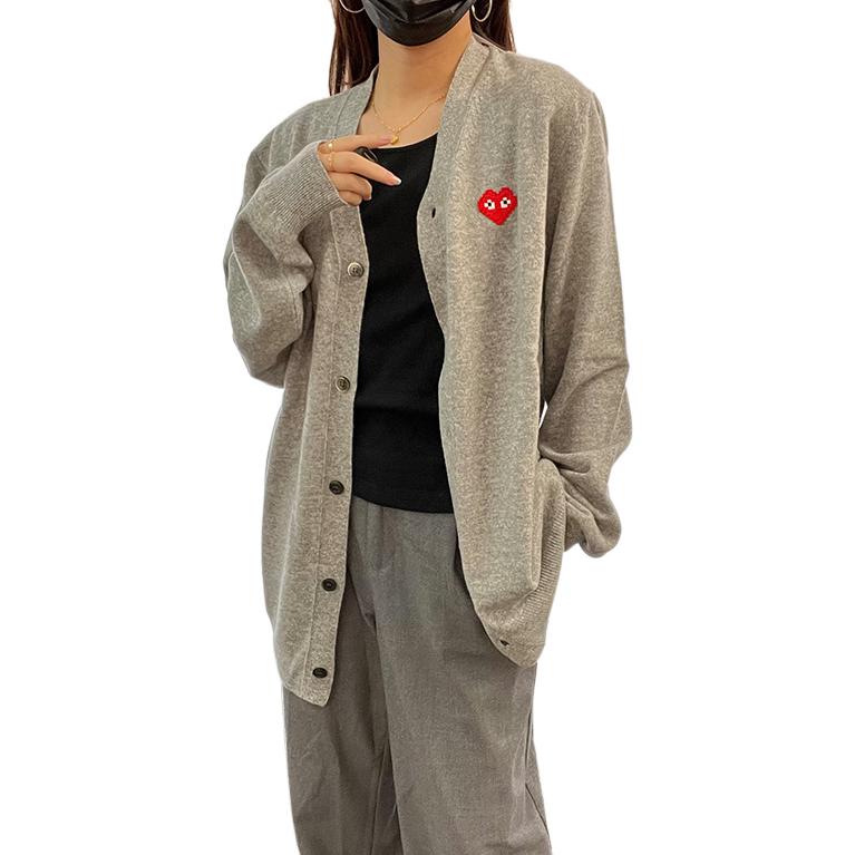 (Women) Comme Des Garçons CDG Play Invader Pixel Series FW22  Grey Heart Embroidered Cardigan. AZ-N083-051-2 圖 3