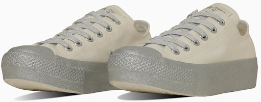 (Women) Converse All Star Platforms Glitter Bottom Ox Sneakers White/Silver 31314220 (Women) Converse All Star Platforms Glitter Bottom Ox Sneakers White/Silver 31314220