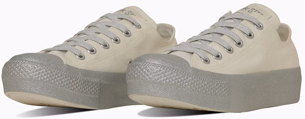 (Women) Converse All Star Platforms Glitter Bottom Ox Sneakers White/Silver 31314220 Buy (Women) Converse All Star Platforms Glitter Bottom Ox Sneakers White/Silver 31314220