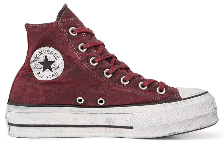 (W) Converse Chuck Taylor All Star Canvas Rust Platform High Top Thick Sole Dirty Shoes Wine Red 圖 2