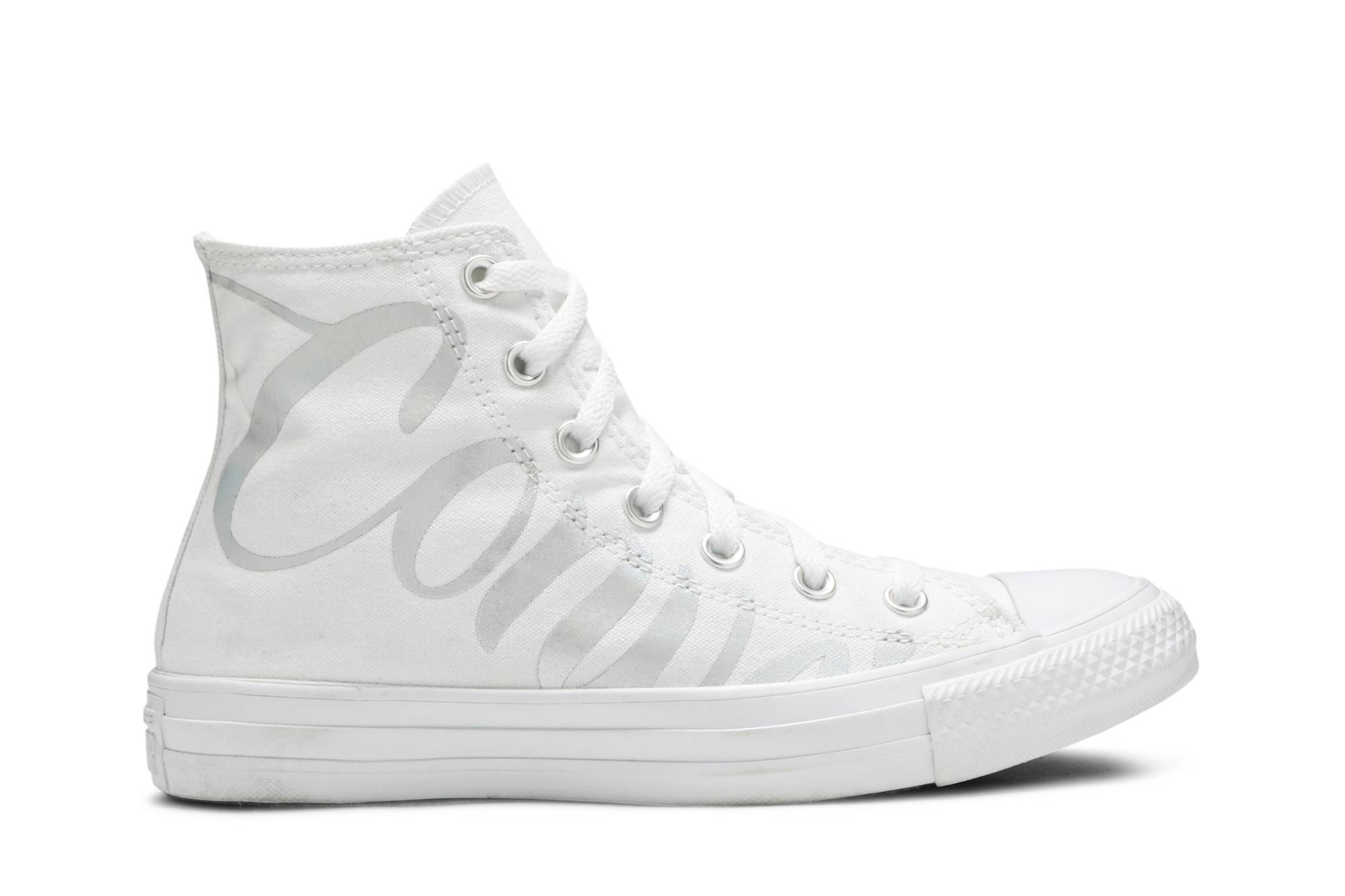 (W) Converse Chuck Taylor All Star High 'Metallic Script Logo - White'