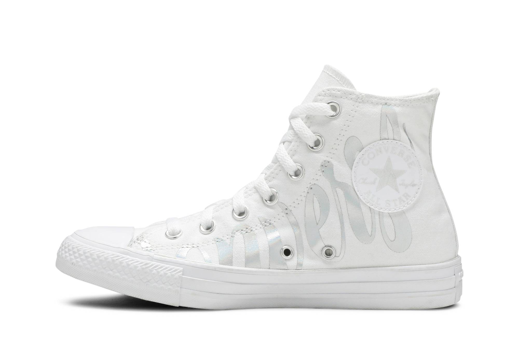 (W) Converse Chuck Taylor All Star High 'Metallic Script Logo - White' 圖 3