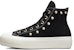 (W) Converse Chuck Taylor All Star Lift Platform Tinggi 'Studs - Hitam Emas Terang' A04271C