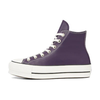 (W) Converse Chuck Taylor All Star Platform Leather High Top Thick Sole White Purple