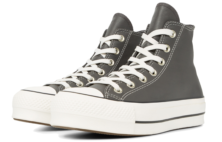 (W) Converse Chuck Taylor All Star Platform Leather High Top Thick Sole Grey 'Gray White' 圖 3