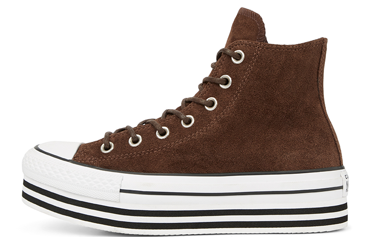 (Women) Converse Chuck Taylor All Star Platform Suede High Top Suede Thick Sole White Brown 565831C